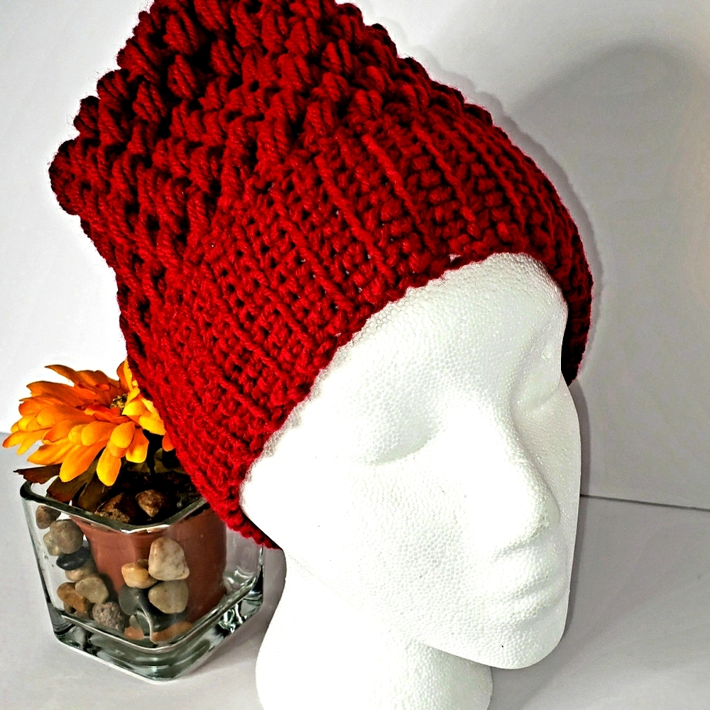 Red crochet beanie slouchy ❤